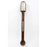 19th century stick barometer / thermometer with ivory scales, signed - T. B.