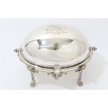 Early 20th century silver plated revolving breakfast dish with inner dish and drainer,