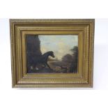 Pair 19th century English School oils on copper - hunter and dog in a landscape and two Shires by a
