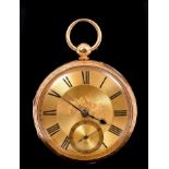 Victorian gentlemen's gold (18ct) open face pocket watch with key-wind fusee movement, unsigned,