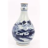 18th century Chinese export blue and white guglet bottle painted with landscape,