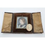 Late 19th century miniature portrait watercolour on ivory of a young woman named as Alice Brook of