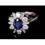 Sapphire and diamond cluster ring,