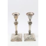 Pair Victorian silver candlesticks of tapering form,