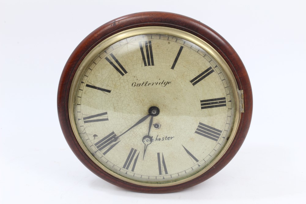 19th century circular wall clock with painted dial, signed - Gutteridge Colchester,