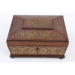 Regency brass inlaid rosewood sarcophagus-shaped jewel casket with internal tray,