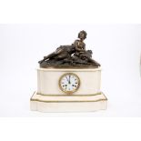 Good quality mid-19th century French marble mantel clock with bronze figure mount of a reclining