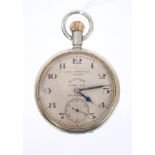 Good quality First World War military pocket watch with silvered dial, by H. W. Williamson Ltd.
