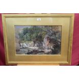 Charles Branwhite (1851 - 1929), watercolour - wooded rocky river, initialled, in glazed gilt frame,