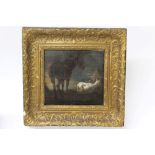 18th century Flemish School oil on canvas laid on panel - study of a horse and goat in a landscape