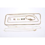 Group of gold and yellow metal jewellery - to include two pairs of diamond set earrings,