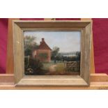 Circle of Thomas Churchyard (1798 - 1865), oil on panel - figures before a cottage, in gilt frame,