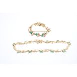Gold (9ct) emerald and diamond bracelet,