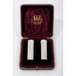 George V pair Scottish silver condiments in the form of shotgun cartridges,