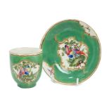 18th century Worcester coffee cup and saucer, the cup with notched loop handle,