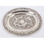 Late 19th / early 20th century Chinese silver pin tray of oval form,