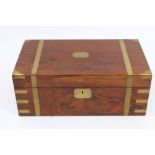 Victorian brass bound walnut writing box with fitted interior,