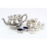 1930s silver five piece condiment set with pierced decoration - comprising pair salts,