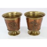 Pair of 19th century French brass and copper urns of square form,