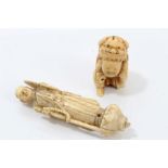 19th century Japanese carved ivory netsuke carved as a crouching figure,