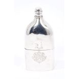 William IV silver spirit flask of shaped cylindrical form, with two engraved armorial crests,