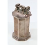 Late 1920s silver table lighter of octagonal form,