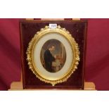 Late Victorian overpainted photograph - a seated artist at his easel,