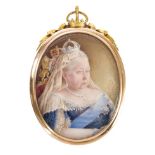 HM Queen Victoria - very fine Royal Presentation oval miniature portrait of The Queen,