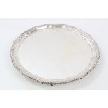 1930s silver salver of hexagonal form, with piecrust border and gadrooned edge,