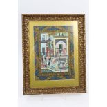 Good antique Persian watercolour and gouache on paper - depiction of a palace scene - seated
