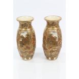Pair late 19th century Japanese Satsuma earthenware vases with gilt figure,