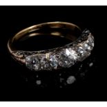 Late Victorian diamond five stone ring with five graduated old cut diamonds with rose cut diamond