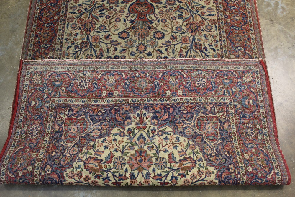 Good part silk Kashan rug - cream field with urn issuing scrolling flowering foliage within meander - Image 9 of 9