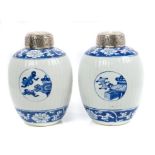 Pair late 17th century Chinese blue and white ovoid jars painted with roundels of precious objects,