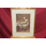 Henry M. Terry (act. 1879 - 1920), watercolour - Lunchtime, signed, in glazed gilt frame, 36.