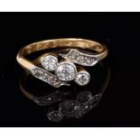 1920s diamond three stone engagement ring with three old cut diamonds estimated to weigh