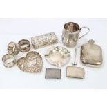 Selection of miscellaneous Victorian and later silver - including spirit flask, christening mug,