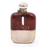 1920s silver mounted glass spirit flask with crocodile leather cover,