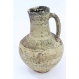 Ancient Roman or Byzantine pottery vessel with high neck and strap handle,