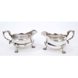 Pair large early 19th century silver plate sauce boats of conventional form, with flared rims,
