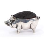 Edwardian silver pin cushion in the form of a standing pig (Birmingham 1908),