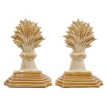 Pair of unusual stoneware flat-back mantel ornaments - each in the form of a corn stook,