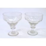 Pair large 19th century glass rummers with fluted bowls, knopped stems, on splayed foot, 17.