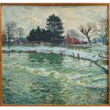 John Anthony Park (1880 - 1962), oil on canvas - snow covered river landscape, signed,
