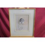 Charles Sims (1873 - 1928), charcoal and gouache - sketch of a lady, in glazed gilt frame,