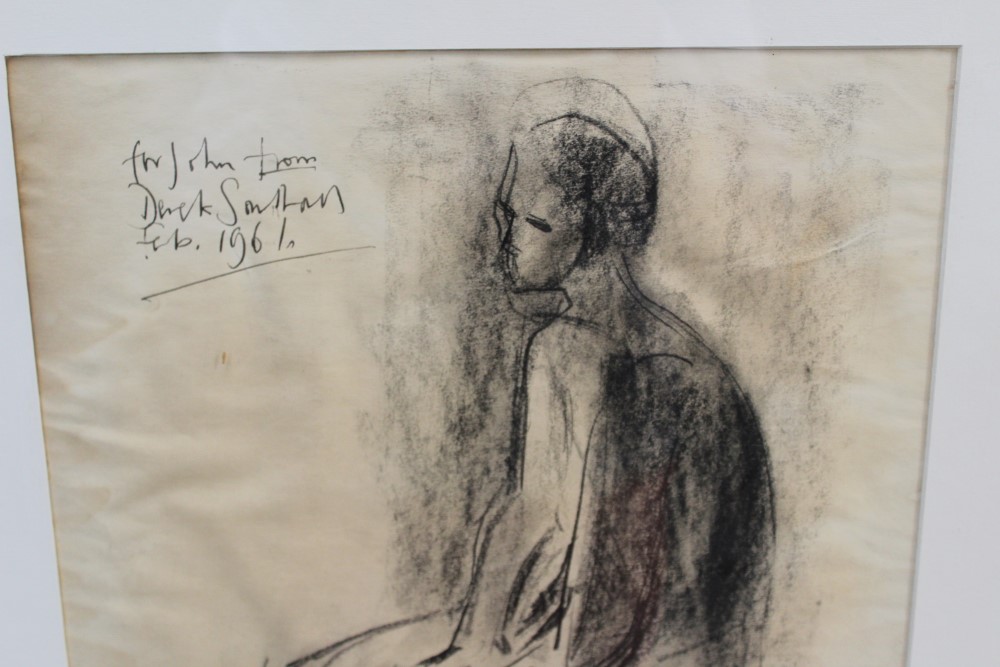 Derek Southall (1930 - 2011), charcoal - seated man, inscribed 'For John from Derek Southall Feb. - Image 2 of 3