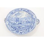 Early 19th century Spode blue and white hot water plate,