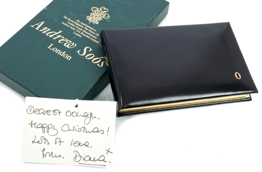 Diana Princess of Wales - a black leather bound address book with gilt tooled 'O' in corner - Image 2 of 3