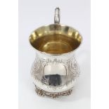 Victorian silver christening mug of baluster form, with engraved scroll and floral decoration,
