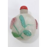19th century carved Peking glass snuff bottle with stained ivory stopper,
